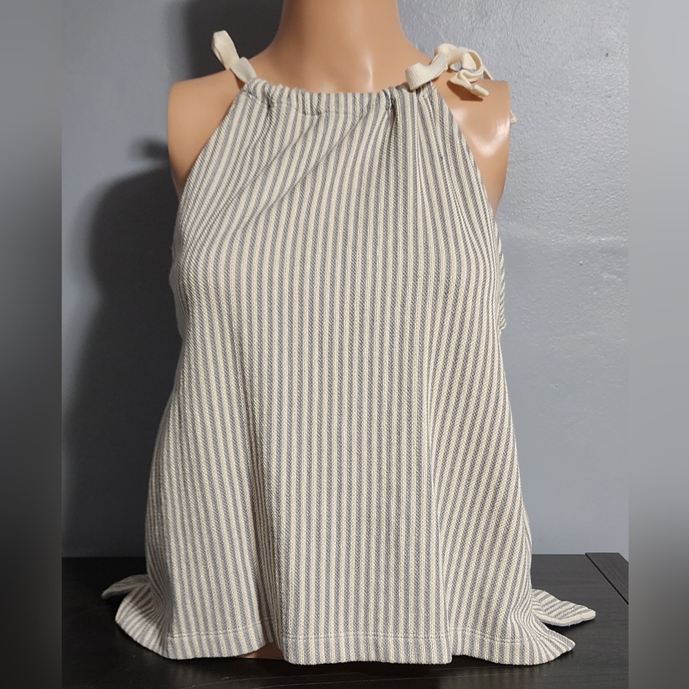 Madewell tie shoulder halter tank top striped size Medium stripes summer casual